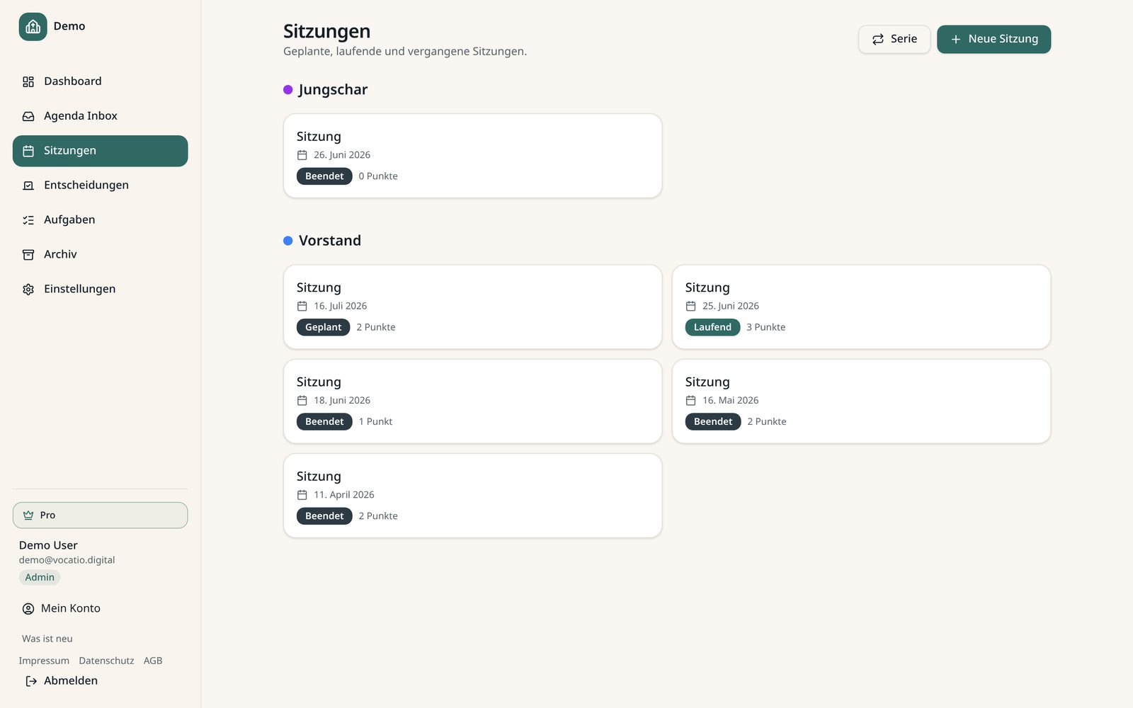 Sitzungen automatisch nach Teams sortiert